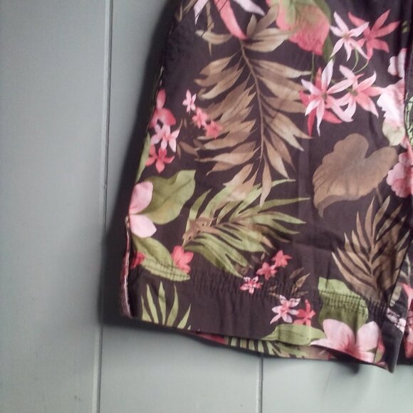 Caribbean Joe Shorts Women 6 Cotton Tropical Floral Brown Peach - Picture 6 of 10
